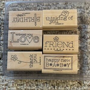 Stampin' Up! Wooden Sentiment Stamp Set - Natural Wood-For a friend